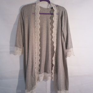 Haute Monde Grey&White Crochet Cardigan